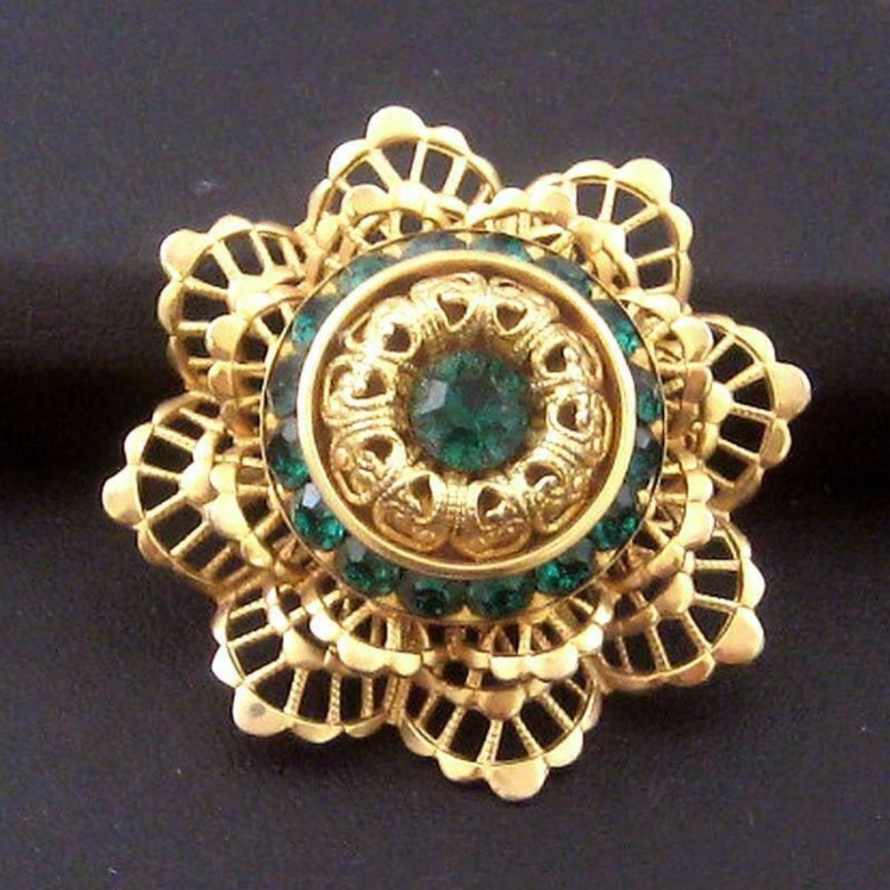 Emerald green rhinestone Pin Brooch
